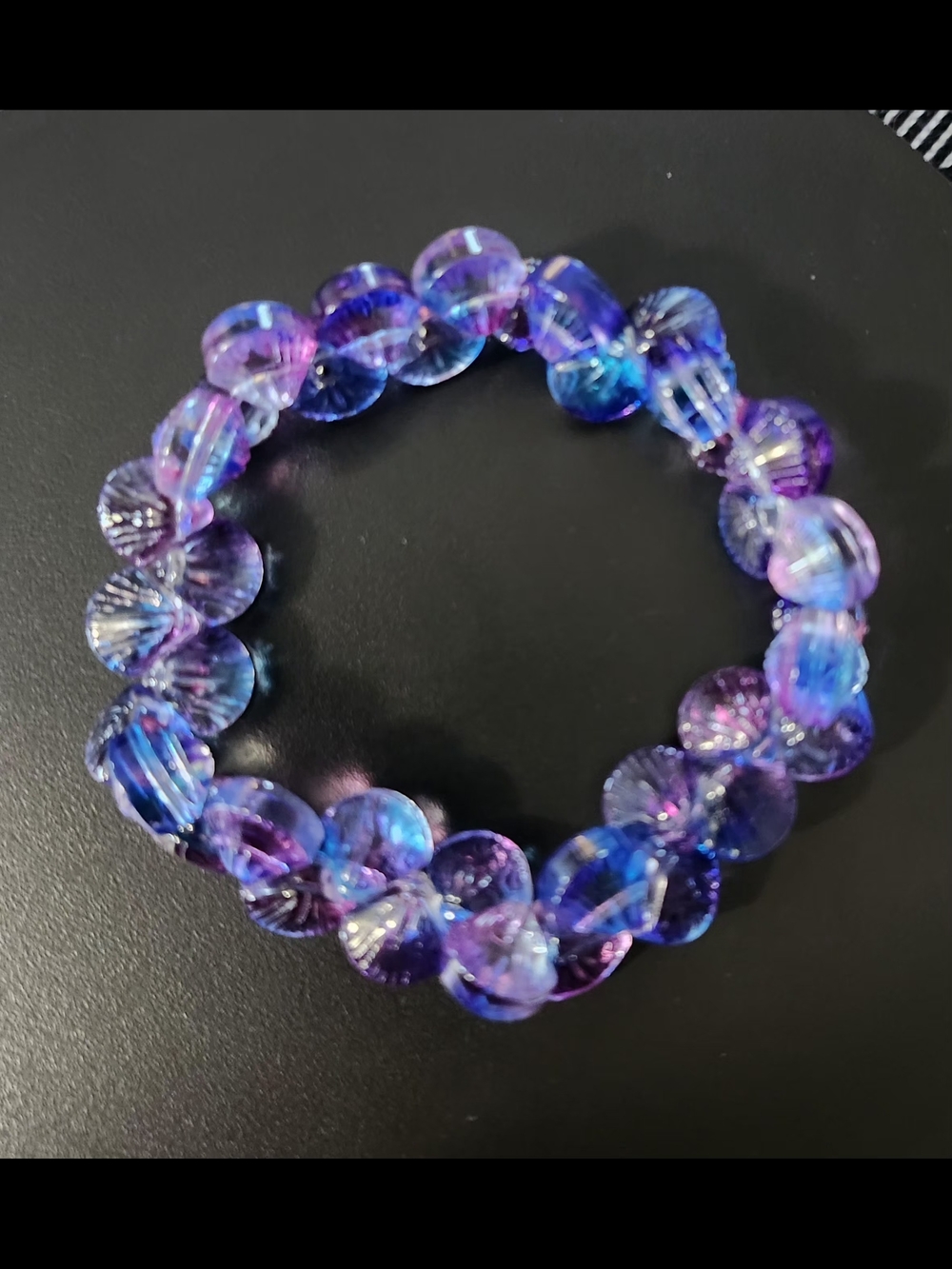Handmade Glass Purple & Blue Shells Beaded Stretch Bracelet